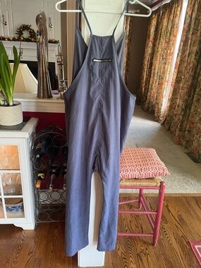 Woven Strappy Navy Jumpsuit with Front Zip Pocket